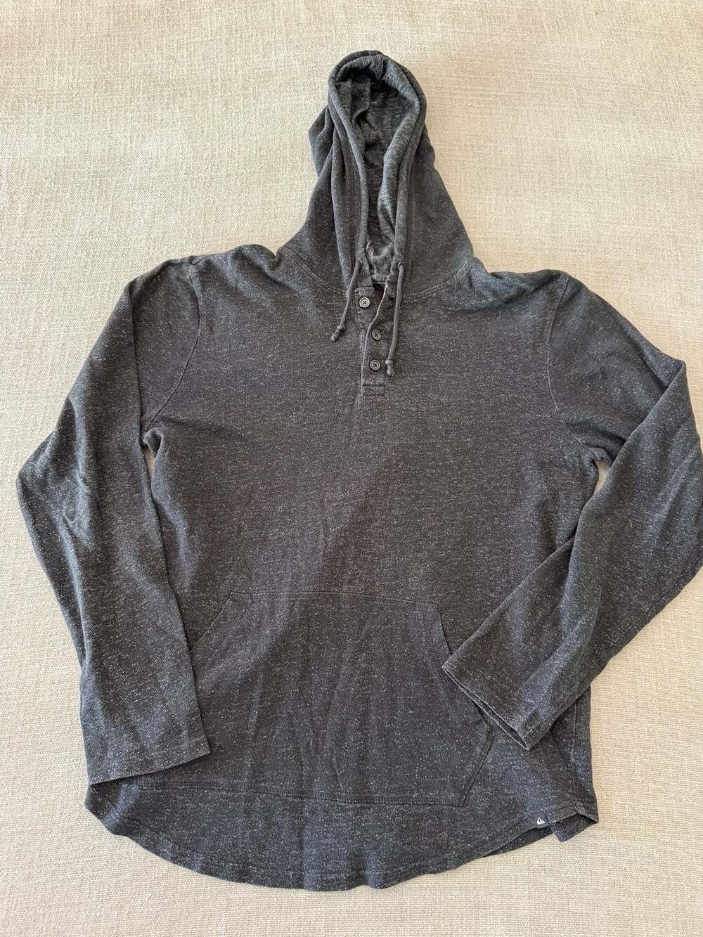 Quiksilver Men's Charcoal Speckled Long Sleeve Henley Hoodie
